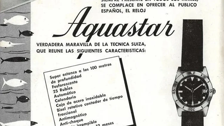 当時のAquastarの広告資料。プロダイバー向けの「計器」としての自信が伺える。