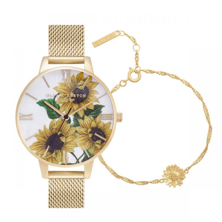 【送料0円】時計オリビア ・ バートンより 、 華々しく咲くヒマワリが 文字盤に描かれ